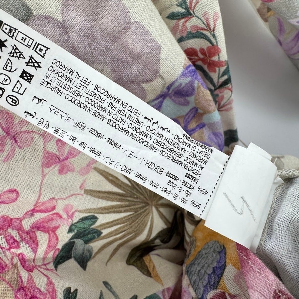 ZARA Floral Patchwork Mini Dress Long Sleeve Linen Blend Blogger Fav Size XS - Picture 8 of 9